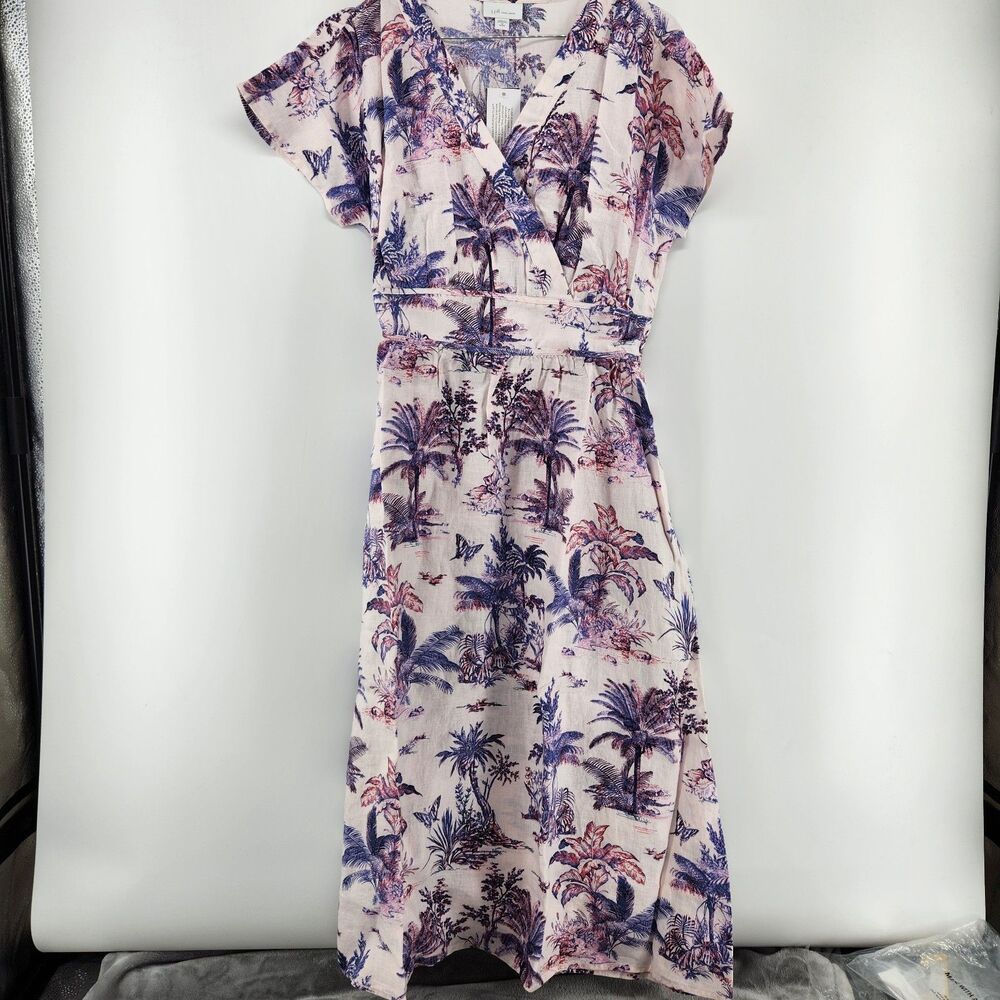 J.Jill Women's Medium Petite Pale‎ Rose Vintage Toile Printed Linen Midi Dress